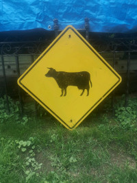 Vintage Cattle Crossing Reflective Paint Pressed Steel Road Sign
