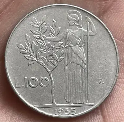ITALIAN REPUBLIC 100 LIRE MINERVA 1955 RARE (R) Italian coin, View more