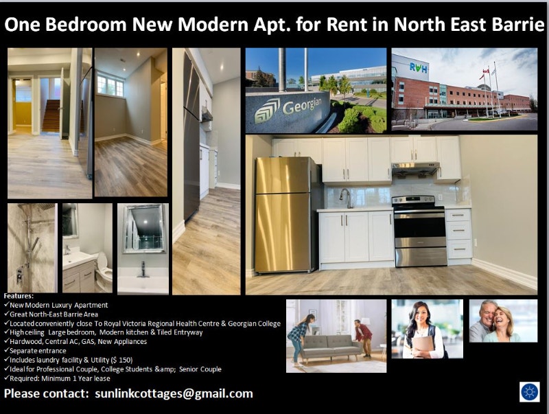 One Bedroom Luxury Apt for Rent ,Great NorthEat Barrie Area. Long