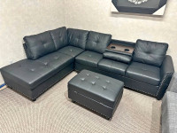 Stylish Sofa With Studs And With Ottoman.