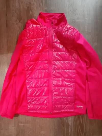 Running Room quilted Running jacket. Front pockets. Reflective stripe on back. Size small but fits c...