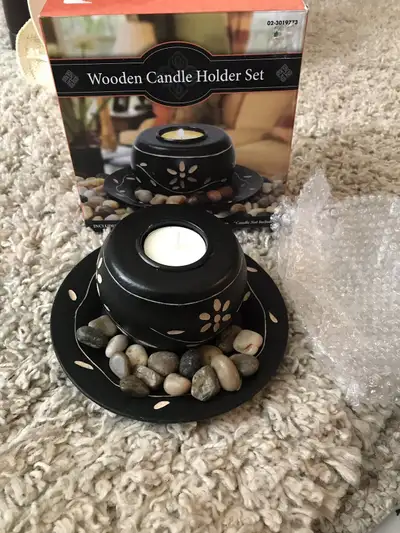 Wooden candle holder set, View more