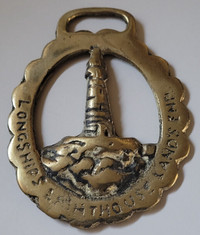 Vintage Solid Brass Horse Longships Lighthouse Land's End Medal