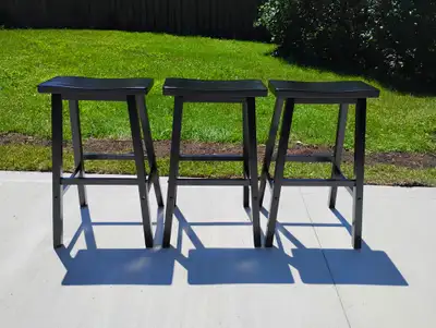 Set of 3 Winsome Black Wood Counter-Height Saddle Seat Stools, View more