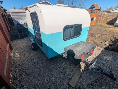 Homebuilt teardrop trailer. This is a great upgrade from tenting that can fit in most tenting sites....