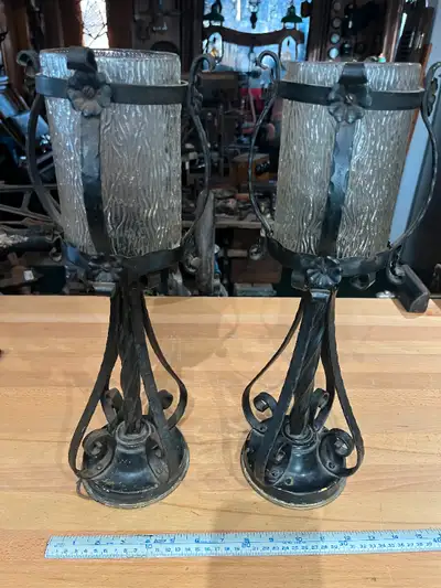 Antique wrought iron lights for sale at LeToolman's Antiques in Verner. Antique heavy wrought iron o...
