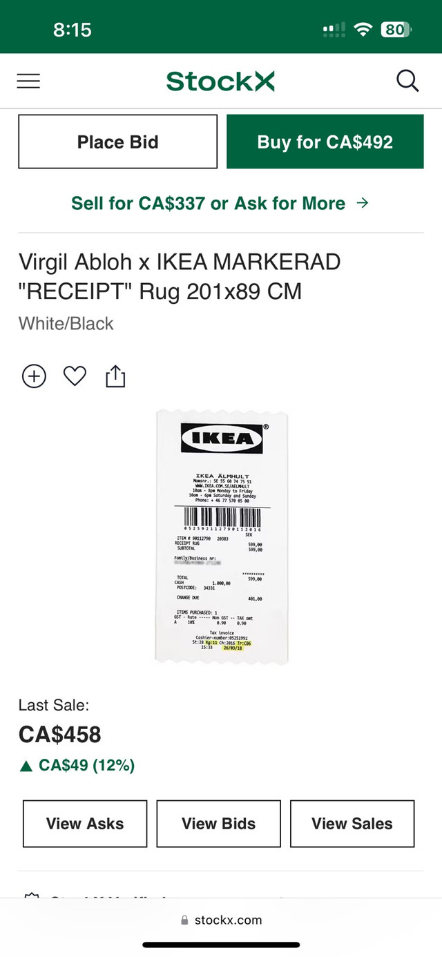 Virgil Abloh C IKEA Receipt Rug in Rugs, Carpets & Runners in Calgary - Image 3