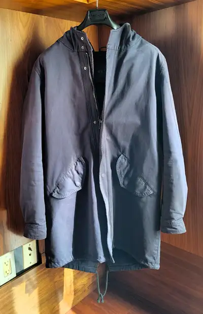Men's Navy Blue Fleece Lined Fishtail Parka Jacket - M, View more