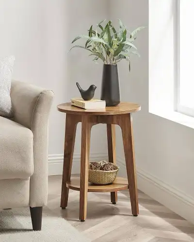 Side Table, 2-Tier Small Round End Table, Nightstand with Tapere, View more