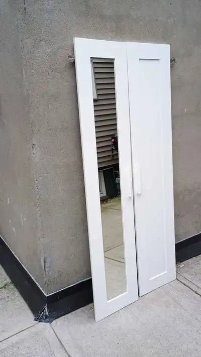 2 White Ikea wardrobe doors with Mirror n hinges** delivery incl, View more