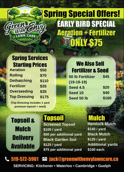 Spring Special on Lawn Rolling, Aeration, and Dethatching., View more