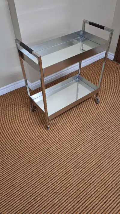 Modern rolling metal bar cart  with 2 mirror shelves, View more