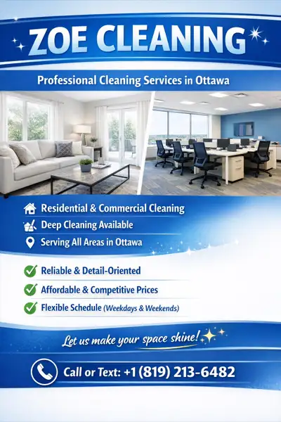 ZOE CLEANING – Professional Cleaning Services in Ottawa We offer high-quality cleaning services at a...