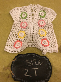 Hand Made Crochet Sweater Vest floral with beads design -18-24