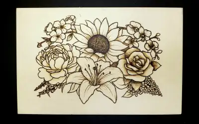 Hand burned flower jewelry box, View more