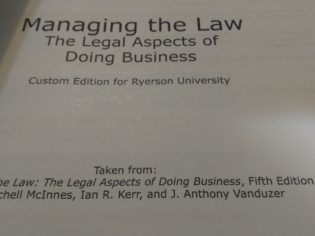 Managing the Law: The Legal Aspects 0136498280 custom Ed in Textbooks in City of Toronto - Image 2