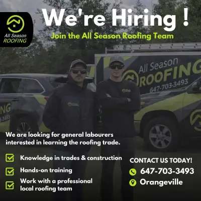 Hiring – Roofing & Exterior Repair Workers Orangeville &, View more