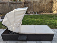 Outdoor Lounge Recliner with Cushion, Canopy, Adjusting Backrest