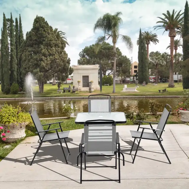5 Pieces Patio Table and Chairs, Outdoor Dining Set with 4 Fold in Patio & Garden Furniture in Markham / York Region - Image 2