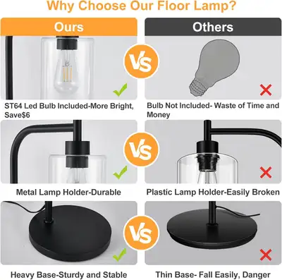 Industrial Tall Floor Lamp with Clear Glass Shade – Modern LED L, View more