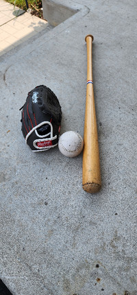 Baseball bat Glove and Ball