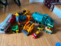 Toy trucks and rescue vehicles