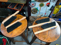 2 WOOD HANDLE HAND BROOMS 12" OVERALL WITH 7" BRISTLES -EACH $10
