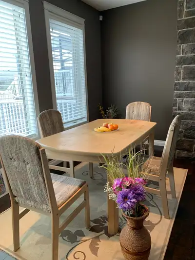 5-piece dining table and four chairs, View more