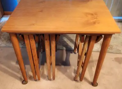 Vintage MCM Table On Castors With 3 Hanging Tables, View more