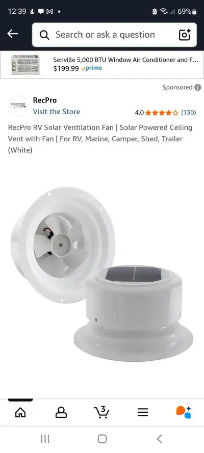 RV Solar Ventilation Fan | Solar Powered Ceiling Vent with Fan | For RV, Marine, Camper, Shed, Trail...