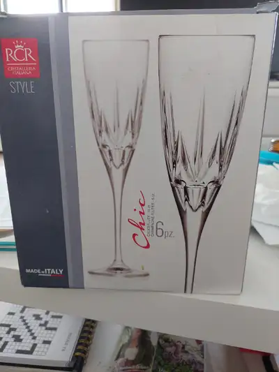 RCR CRISTALLERIA ITALIANA SET OF 6 CHAMPAGNE FLUTES!, View more