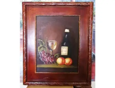 VINTAGE HAND PAINTED OIL PAINTING ON WOOD BOARD, View more