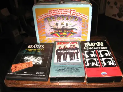 beatles lunch box, 2 videos 1 dvd. located in scarborough near victoria park south of st.clair. chec...