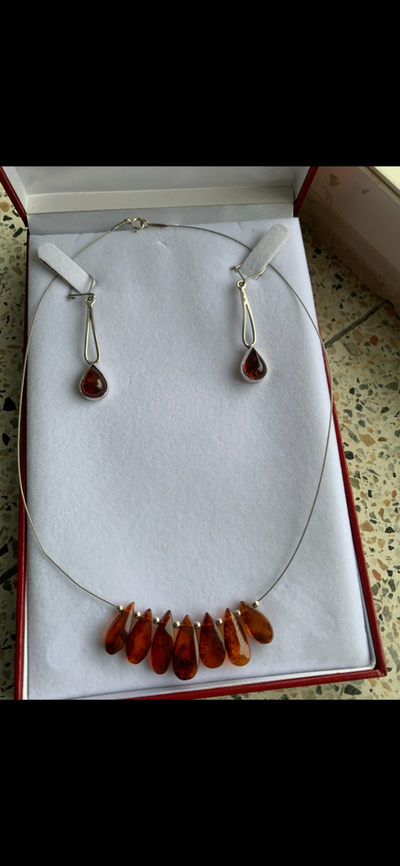 Amber necklace and earrings, View more