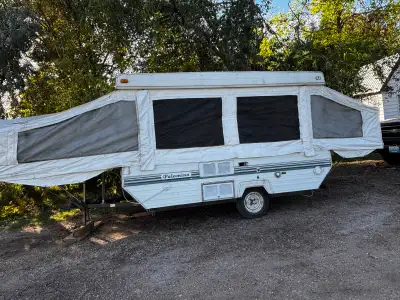 Good use little camper trailer would make a perfect hunting shack or ice fishing shack.