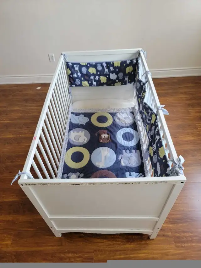 IKEA SOLGUL Crib with mattresses, blank and side cushion. in Cribs in Mississauga / Peel Region - Image 9