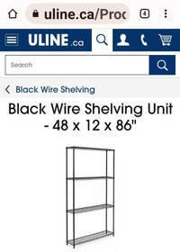 Black Wire Shelving Unit 48 x 12 x 86"