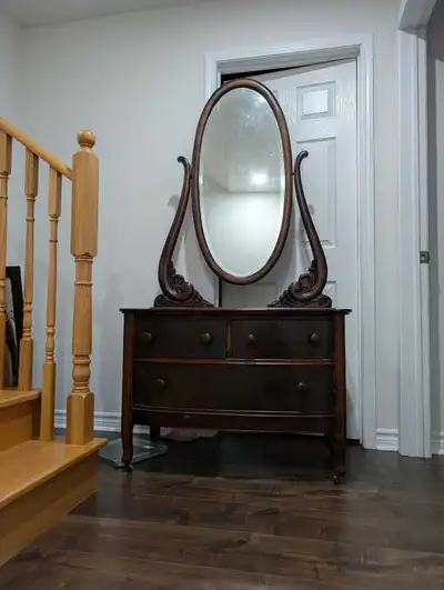 ANTIQUE/VINTAGE DRESSER WITH OVAL MIRROR, View more