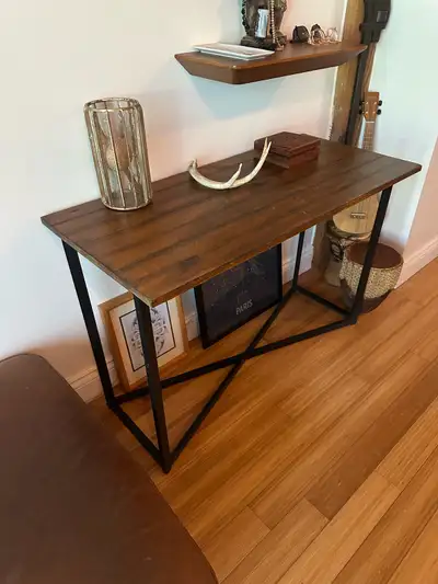 VINTAGE DARK PINE RECLAIMED WOOD CONSOLE TABLE OFFICE DESK, View more
