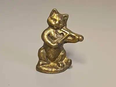 Solid Brass Minature Cat With Violin Figurine 2.5x4x2cm, View more