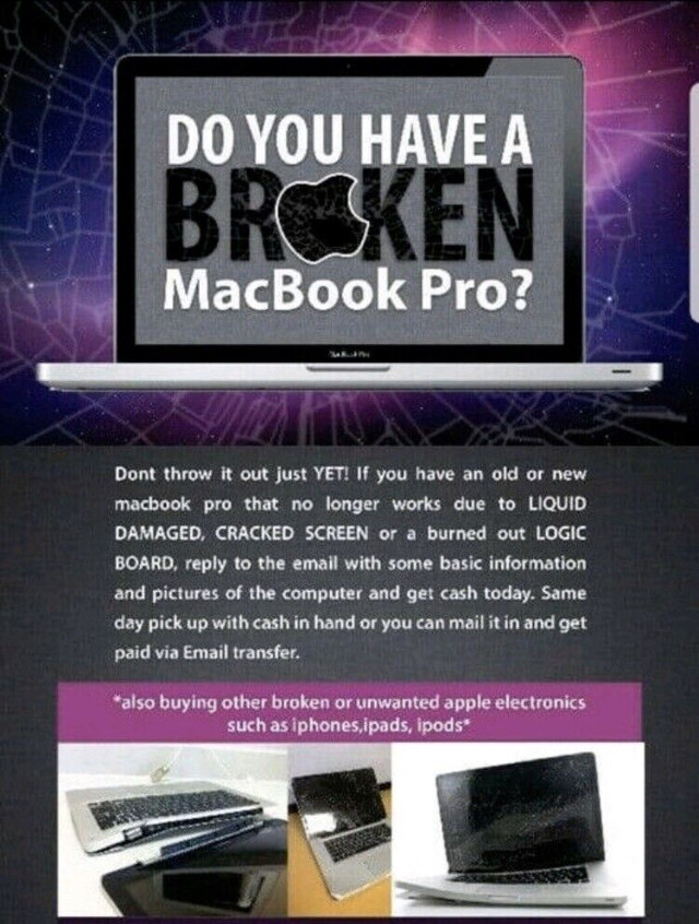 Top $ paid BUYING ALL BROKEN    APPLE MACBOOK PRO-AIR-Retina in Laptops in London