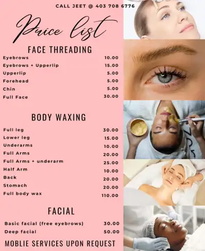 Affordable ladies eyerbrow, threading, waxing and facial! Located in the North east. Call 403-708-67...