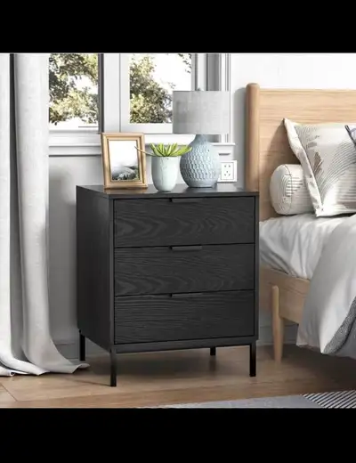 Wood Black Nightstand with 3 Drawers, Modern Wood Night Stand fo, View more