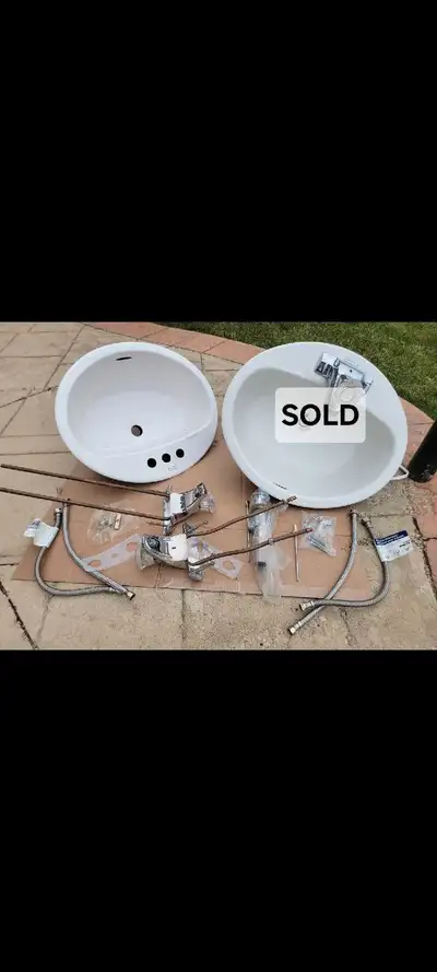 Here's a NEW sink & 1 faucet (NEW) and 1 almost new faucet. Good for landlords, guest washroom or fi...