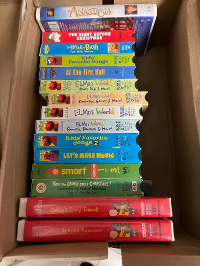 VHS tapes, including: Anastasia, The Night Before Christmas, The Book of Pooh, Elmo Kids' Favorite S...