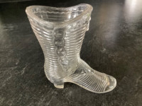 VINTAGE CLEAR GLASS BOOT TOOTHPICK HOLDER- USED-GREAT CONDITION