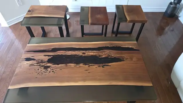 Stunning Live Edge & Smoky Resin Table Set – Premium Metal Legs in Coffee Tables in Ottawa - Image 6