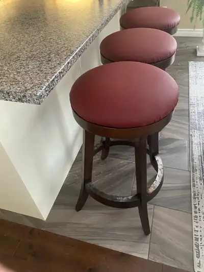 5 Vintage Wood Swivel Bar Stools (Newly Uphosltered), View more