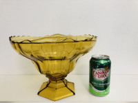 Large 1970s Amber glass footed compote