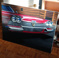 LARGE PAINTING 1958 PLYMOUTH BELVEDERE CHRISTINE ORIG E. McFALL